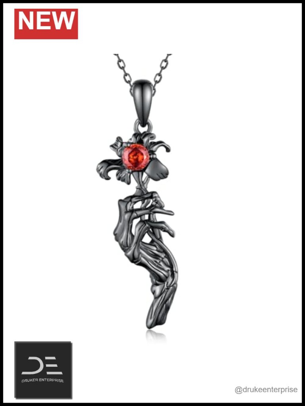 925 Sterling Silver Skeleton Hand Skull Pendant Necklace Gothic Jewelry Gift